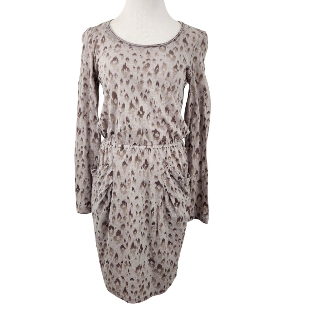 Rebecca Taylor Womens Small Ikat Animal Print Jersey Dress Long Sleeve Mauve S